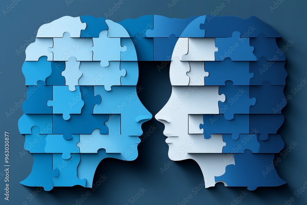 Poster brain cognition cognitive alignment abstract human heads with puzzle pieces symbolizing cognitive gr
