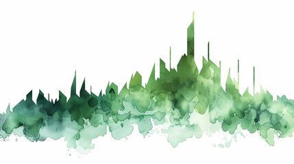 Naklejka premium A watercolor painting of a city skyline in shades of green.