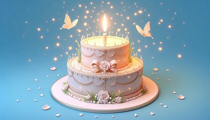 Birthday Cake with Butterflies and Lights.