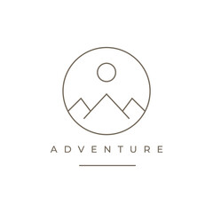 mountain in circle minimalist logo design vector