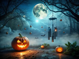 Fototapeta premium mysterious and foreboding soundscape with distant wind whispers and distant chimes for a halloween night with an element of the unknown and unexplained