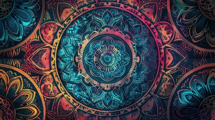 A captivating abstract background with intricate mandala designs in luxurious jewel tones, exuding beauty and depth.