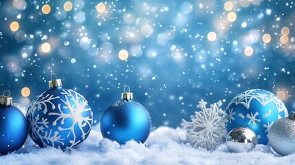 Blue Christmas Background with Snowfall