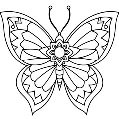 Butterfly coloring page kids friendly simple cute flying insects with flower mandala line art design