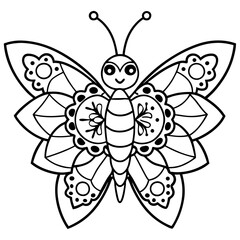 Butterfly coloring page kids friendly simple cute flying insects with flower mandala line art design