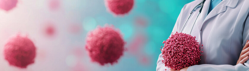 Medical professional presenting breast cancer therapy options, patient in focus, 3D illustration