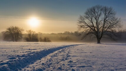 Obraz premium winter morning landscape of a quiet place