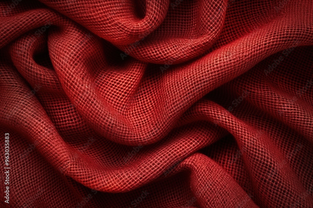 Aufkleber Vibrant red fabric texture pattern background. Close-up view of woven design with intricate lines and patterns. Rich intense colors dominate frame. Slightly elevated angle provides comprehensive view.