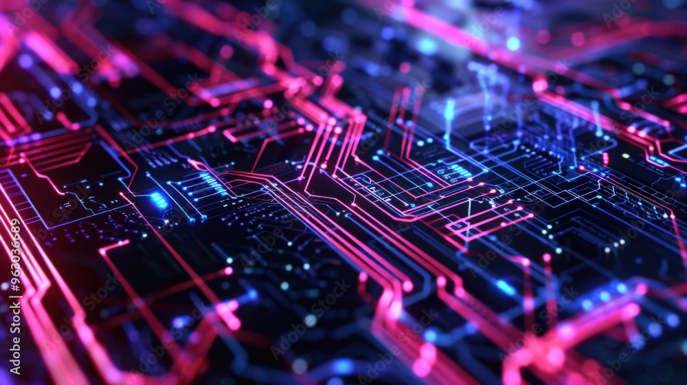 Aufkleber an engaging abstract background of digital circuitry patterns illuminated with neon accents, capturi