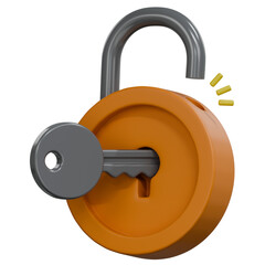 unlocking padlock with key 3d render illustration