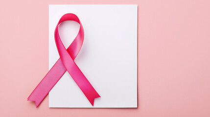 Breast cancer awareness ribbon on medical documents, flat design illustration