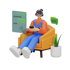 3d illustration Woman Engaged in Online Communication