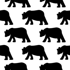 Panda black and white silhouette. Chinese animal seamless pattern. Asian bear Cute. Hand drawn vector illustration. Mammal. The background.