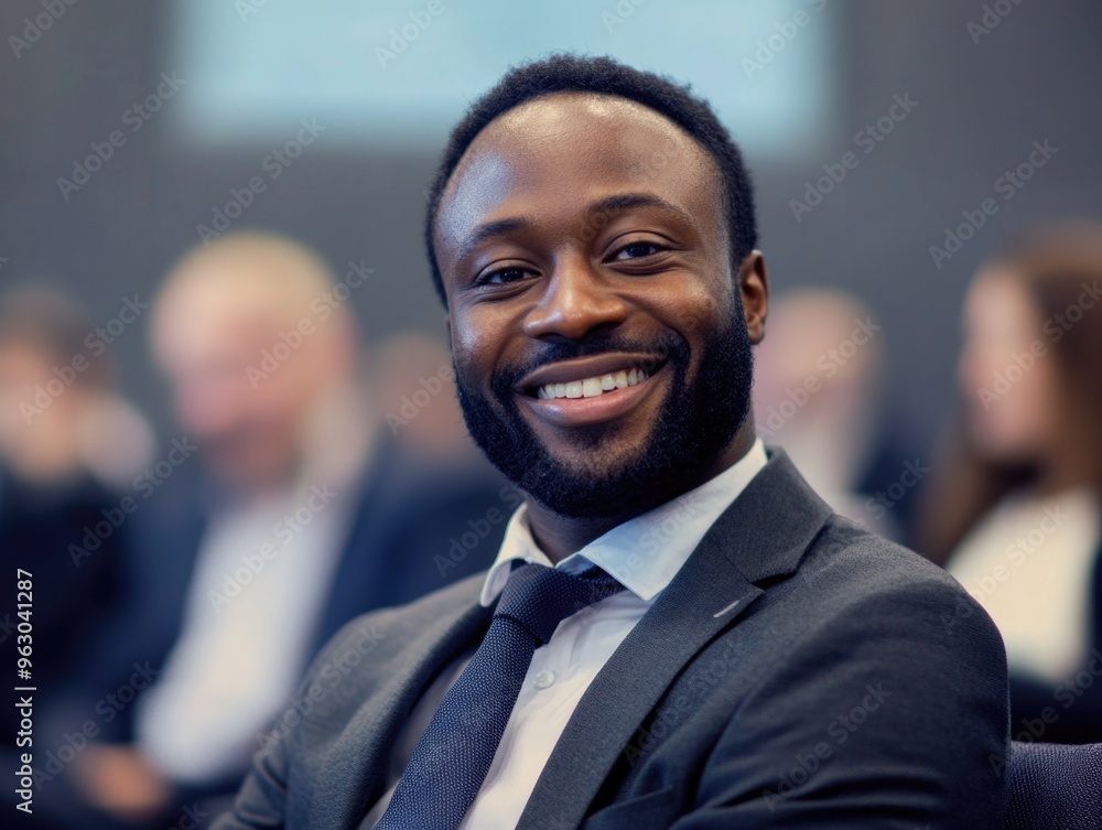 Sticker Smiling Businessman in a Conference Room