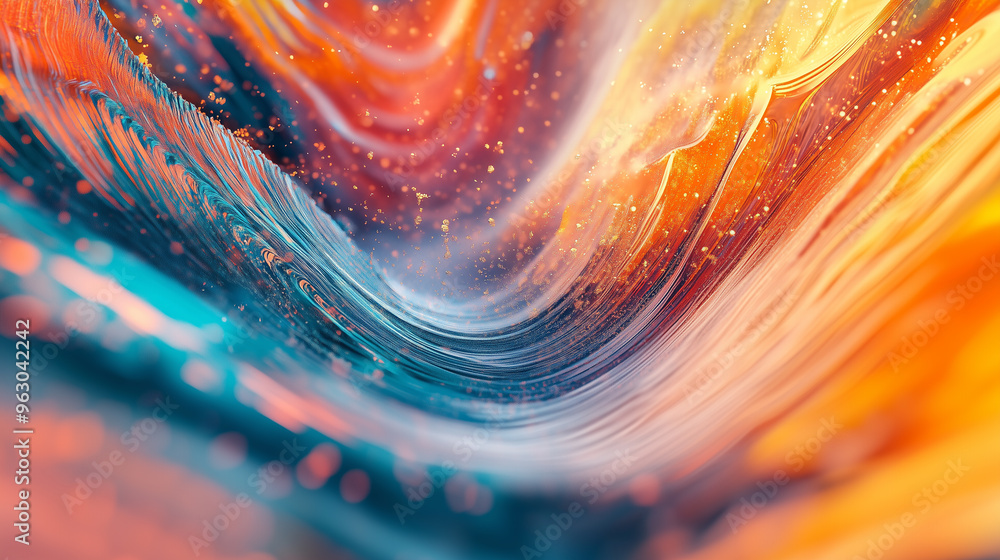 Poster Abstract fluid shapes with vibrant colors blending in dynamic swirls, creating a glossy texture.Abstract background