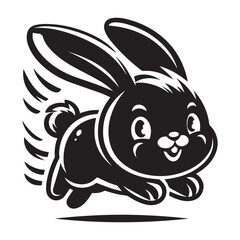 Black Color Silhouette Cute cartoon bunny vector running animal illustration for kids' design.
