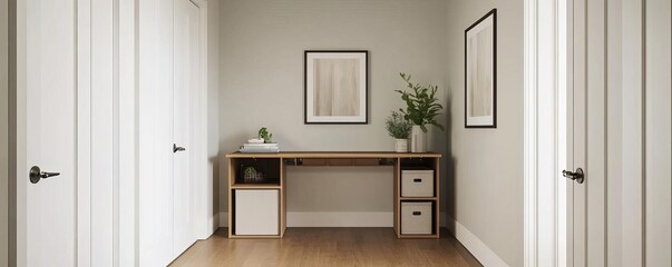 Hallway with a fold-down desk and hidden storage, compact and efficient use