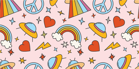 Obraz premium Retro groovy seamless pattern backgrounds