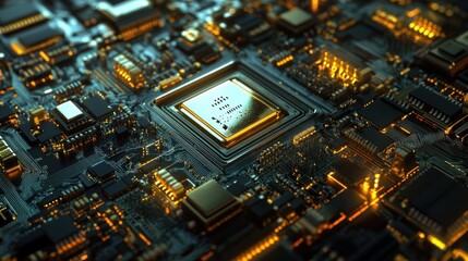 Close-up of a Circuit Board with a Central Processing Unit