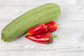 Zucchini and red pepper on the kitchen table