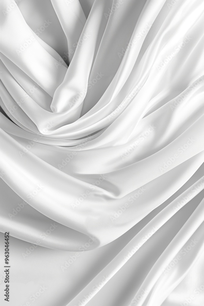 Aufkleber Close-up of white fabric texture pattern with curled folds. Fabric appears dimensional with open top left corner and closed bottom right corner. Black and white image highlights contrast and texture.