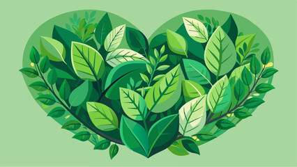 Fresh green leaves with heart shaped frame