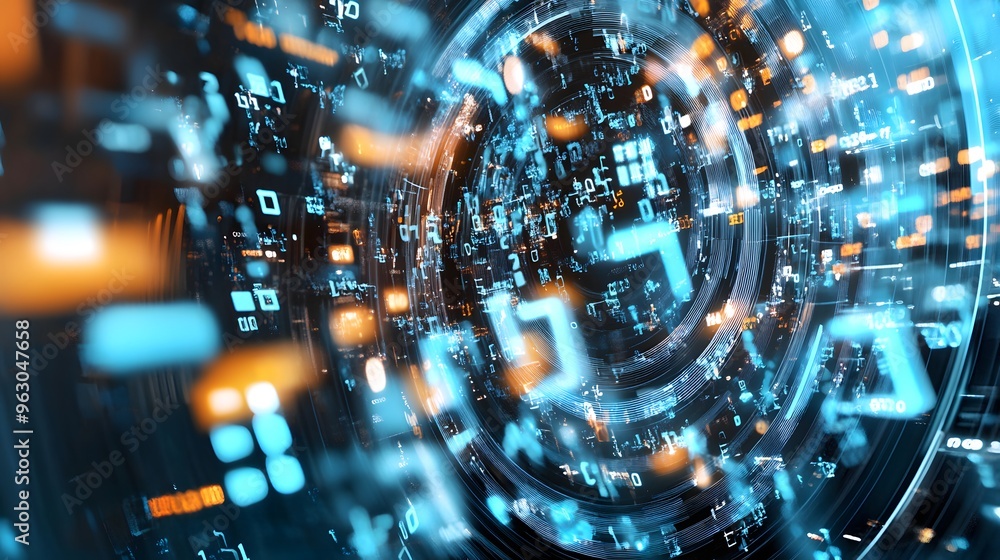 Poster abstract digital data vortex.