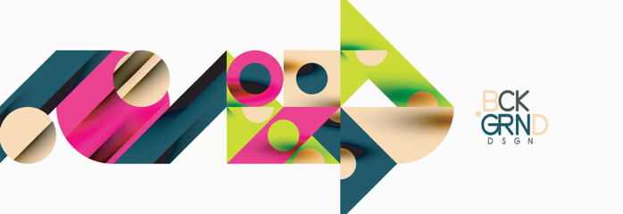 Trendy colorful circles, lines, arrows, triangles and other geometric shapes. Vector Illustration For Wallpaper, Banner, Background, Card, Book Illustration, landing page