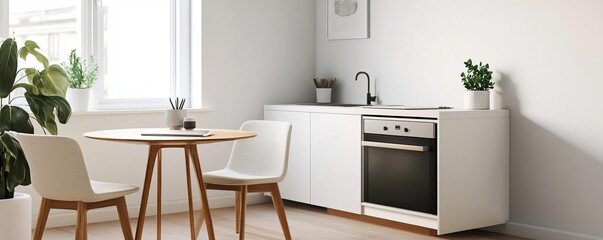 Small dining area with hidden work storage, sleek and multifunctional