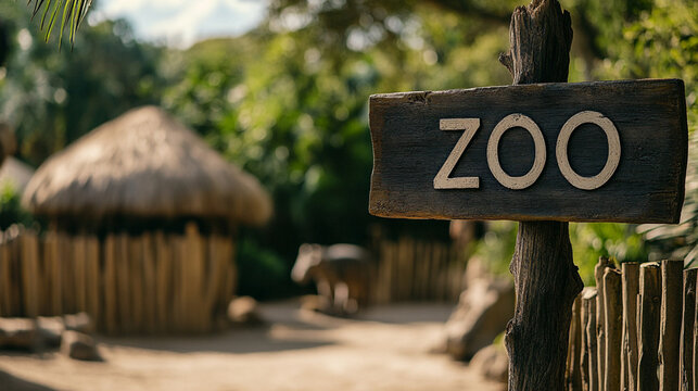 sign of "zoo", zoo background, wooden sign