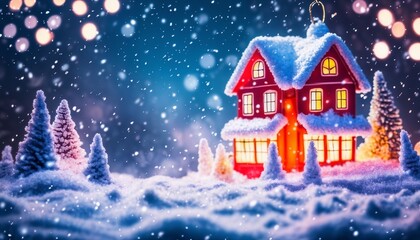 Fototapeta premium winter village with Christmas decorations, background for New year celebrations, winter fairy tale