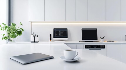 Fototapeta premium Stylish kitchen with a tech corner and built-in work area