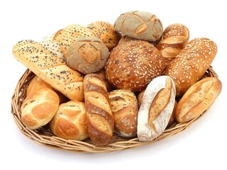 A basket of bread with many different types of bread