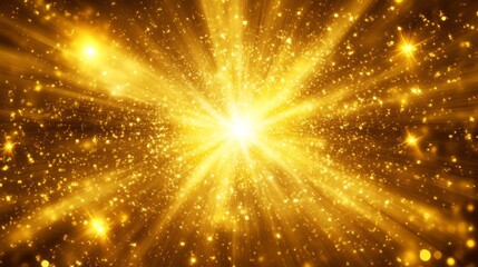 Obraz premium A golden burst of light with shimmering sparkles, perfect for a festive or celebratory background. .