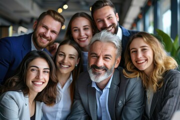 Obraz premium A group of people are smiling for a photo, including a man with a beard