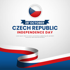 Czech Republic independence day Square Banner Background with Waving ribbon flag design