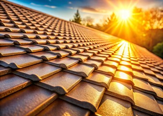 Soft focus on a textured roof with warm sunlight highlighting crevices