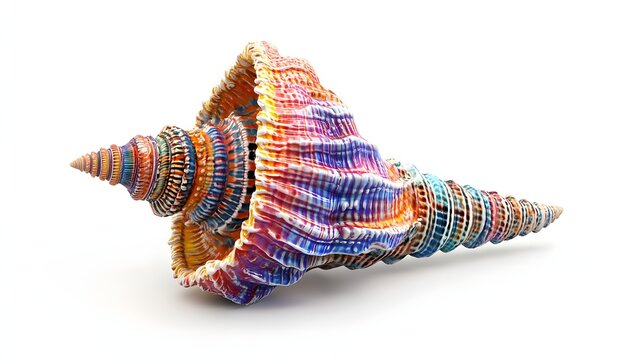 119. "The Hindu Shankh (Conch Shell) in 3D, elegantly designed with vibrant colors and traditional details, set against a clean white background.