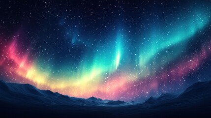 Aurora Borealis Over Mountains