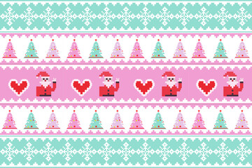 Seamless Christmas pattern with green and red Christmas trees,reindeer, perfect for festive decorations, vintage designs, and holiday-themed textiles,Traditional ethnic, geometric, ethnic,culture, 