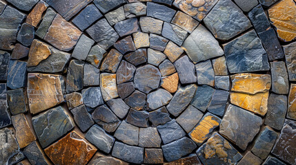 Round stone pavement pattern, paving stone, top view. Sample of stone road surface.