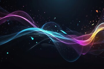Fototapeta premium Abstract background with floating wavy lines and lighting effects. Made with generative AI technology