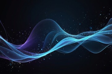 Abstract background with floating wavy lines and lighting effects. Made with generative AI technology