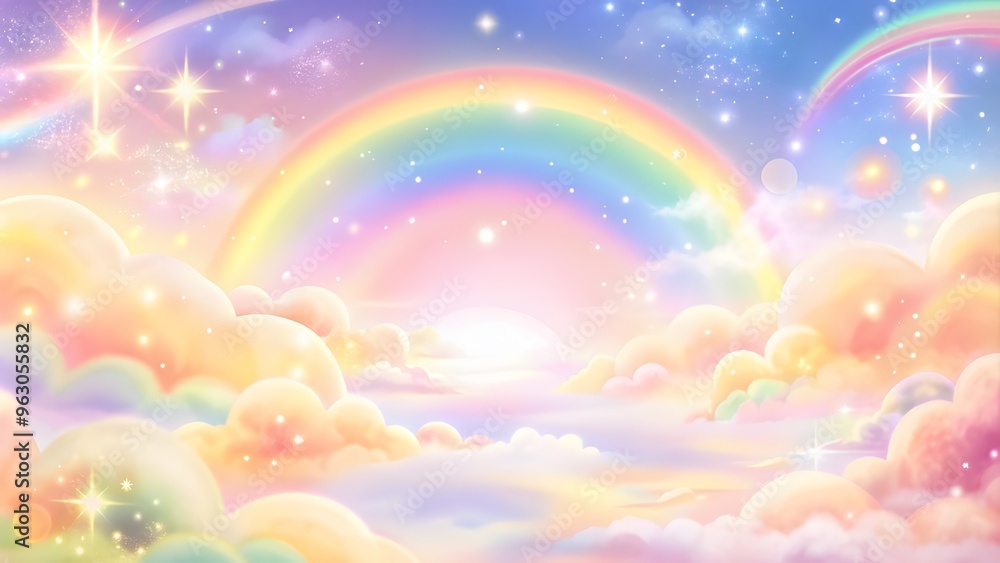 Wall mural holographic fantasy rainbow unicorn background with clouds.pastel color sky. magical landscape, abst