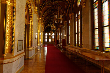 Budapest Hungary Parliament building where elected parliamentarians go. Neo-Gothic architecture in...