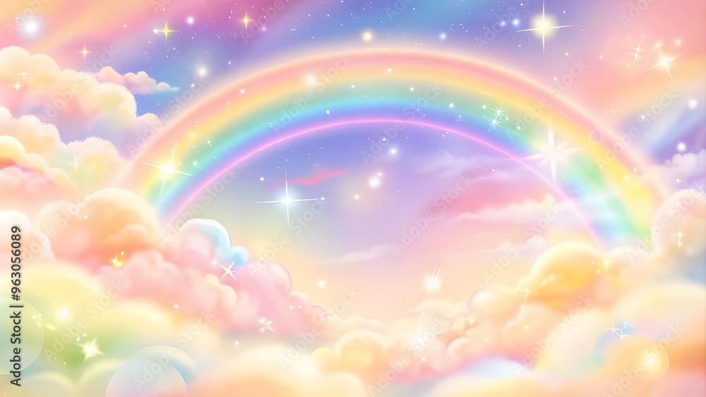 Wall mural holographic fantasy rainbow unicorn background with clouds.pastel color sky. magical landscape, abst