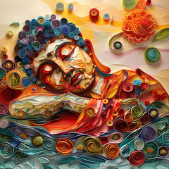 The paper quilling of Buddha is super derailed and very colorful