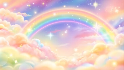 Holographic fantasy rainbow unicorn background with clouds.Pastel color sky. Magical landscape, abstract fabulous pattern. whimsical atmosphere, soft gradients, ethereal light, fantasy landscape
