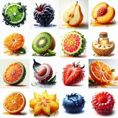 Different sliced fruits. AI generated illustration