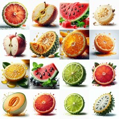 Different sliced fruits. AI generated illustration